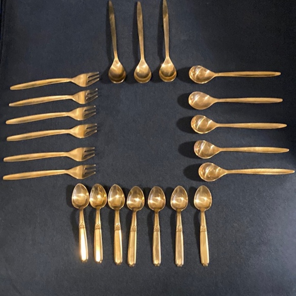 Vintage brass appetizing spoons and forks